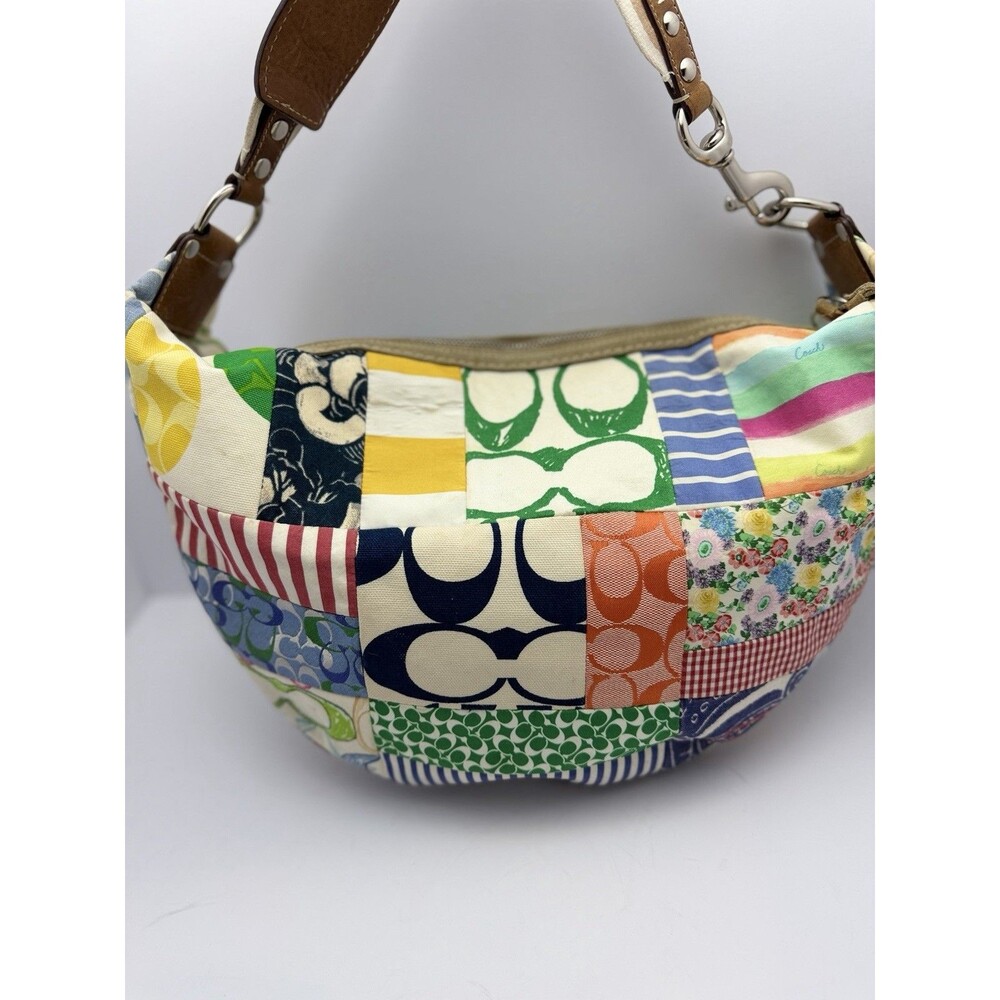 Coach Multicolor Patchwork Crossbody Bag with Brown Leather Strap